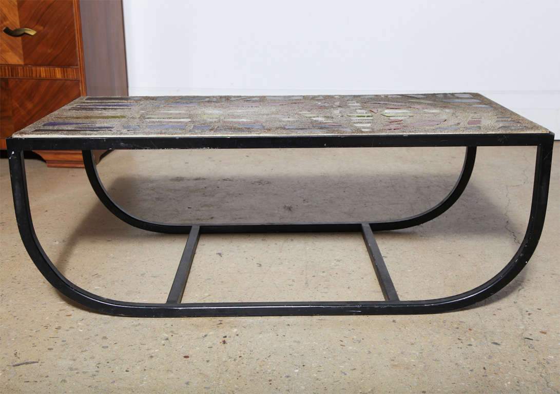 Mid-Century Modern Gabriel Loire Stained Glass, Concrete & Iron Coffee Table - Window, 1950s  For Sale