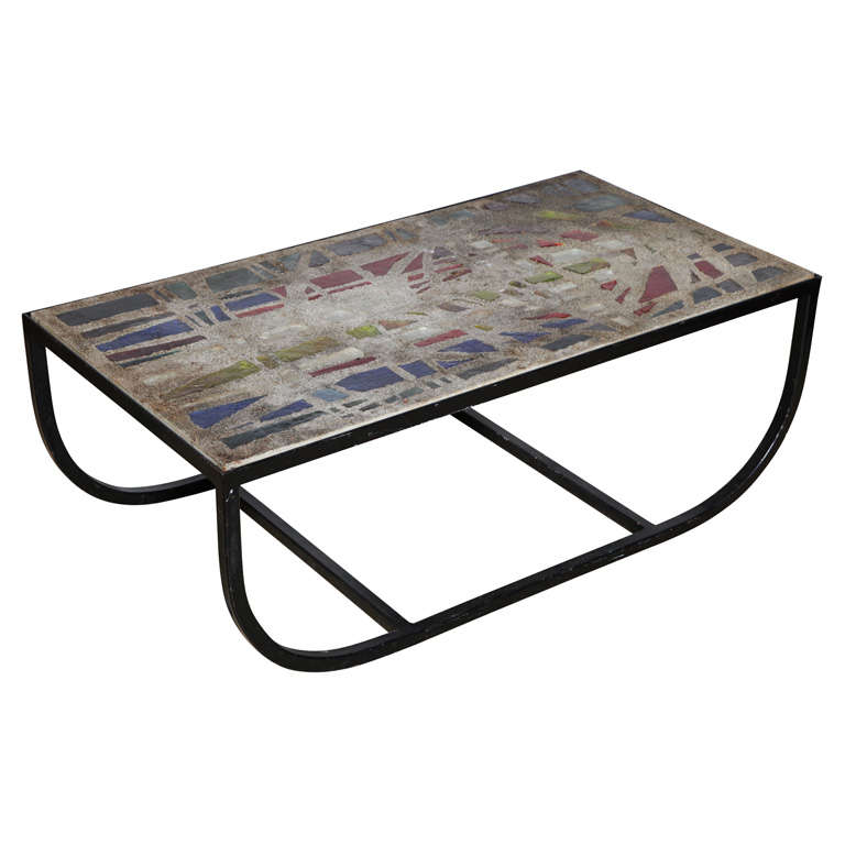 Gabriel Loire Stained Glass, Concrete & Iron Coffee Table - Window, 1950s  For Sale