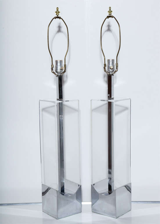 pair of Laurel Lucite and Chrome Table Lamps