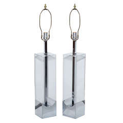 pair of Laurel Lucite and Chrome Table Lamps