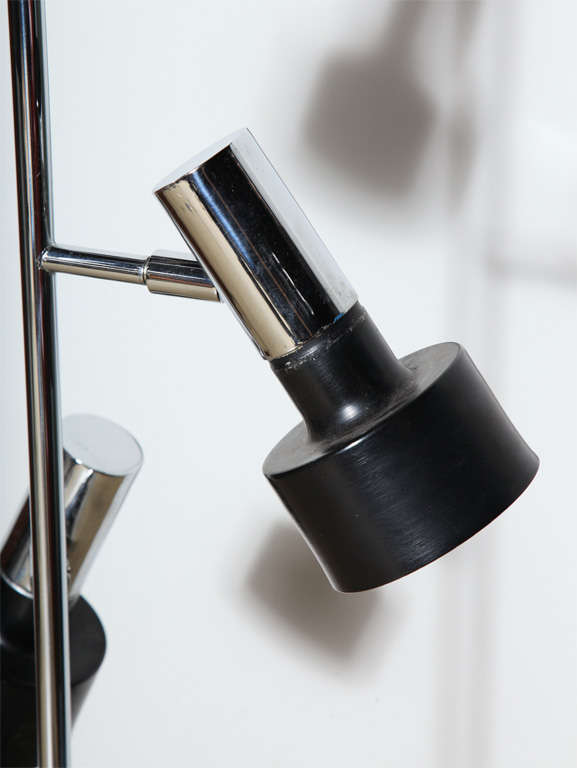 Scandinavian Modern Jo Hammerborg Style Chrome & Black Floor Lamp with Three Pivoting Shades For Sale