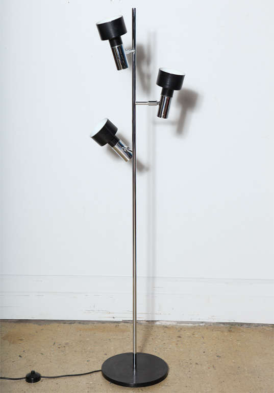 Enameled Jo Hammerborg Style Chrome & Black Floor Lamp with Three Pivoting Shades For Sale