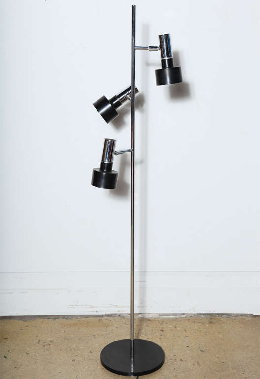 Jo Hammerborg Style Chrome & Black Floor Lamp with Three Pivoting Shades For Sale 2