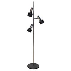 Jo Hammerborg Style Chrome Floor Lamp with Three Pivoting Black Shades