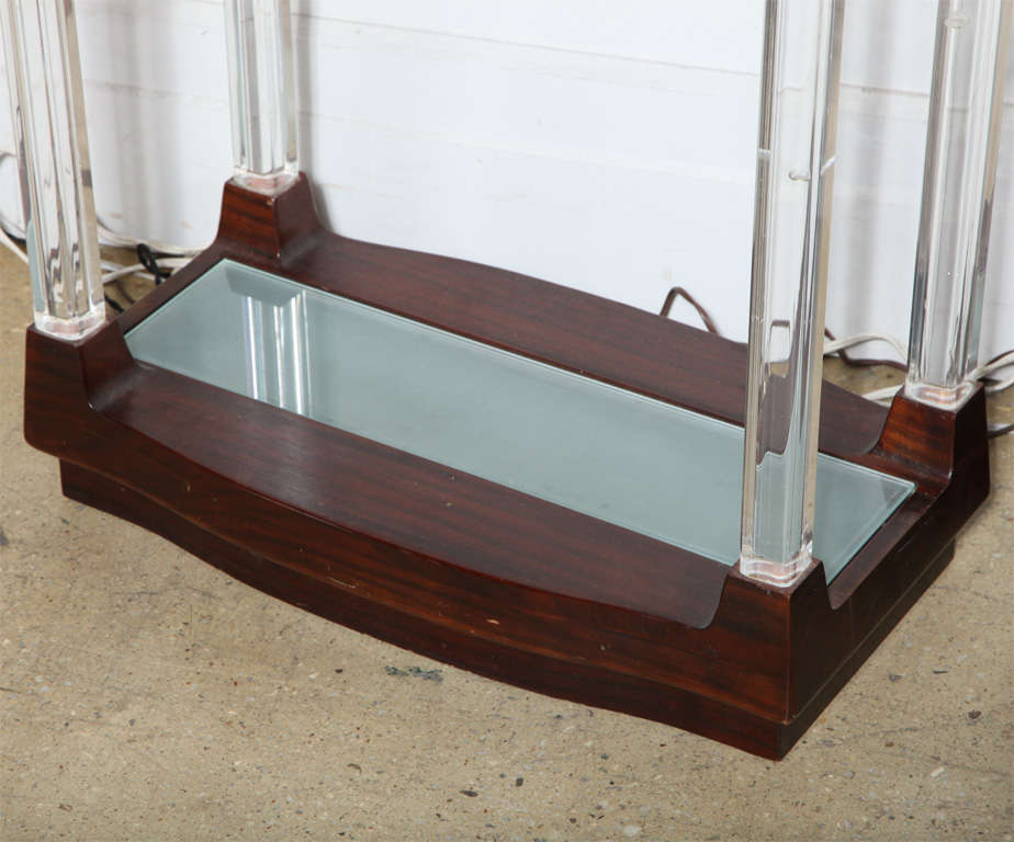 American Pair of 1970s Rosewood and Lucite Etageres with Four Adjustable Glass Shelves