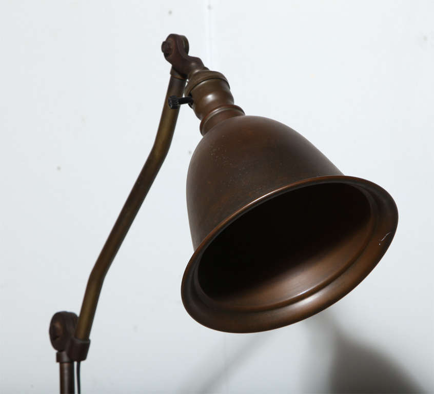 Weldon Industrial Articulating Brass Floor Lamp with Cast Iron Base, C. 1920's 1