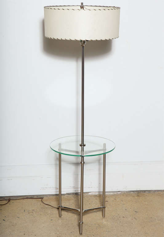 Elegant Laurel Lamp Table combination in Nickel plate on tripod base. Lampshade not included