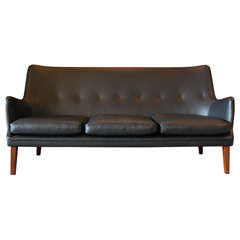 Arne Vodder Black Leather Sofa, Denmark
