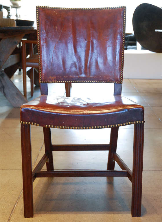 kaare klint\'s famous \'red chair\' in original it\'s original oxhide & cuban mahogany frame.