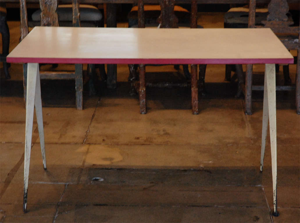 Laminated Jean Prouve 'Compas' Cafeteria Table , France 1953