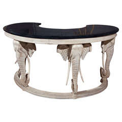 Marble Top Elephant Decorated Kidney Desk