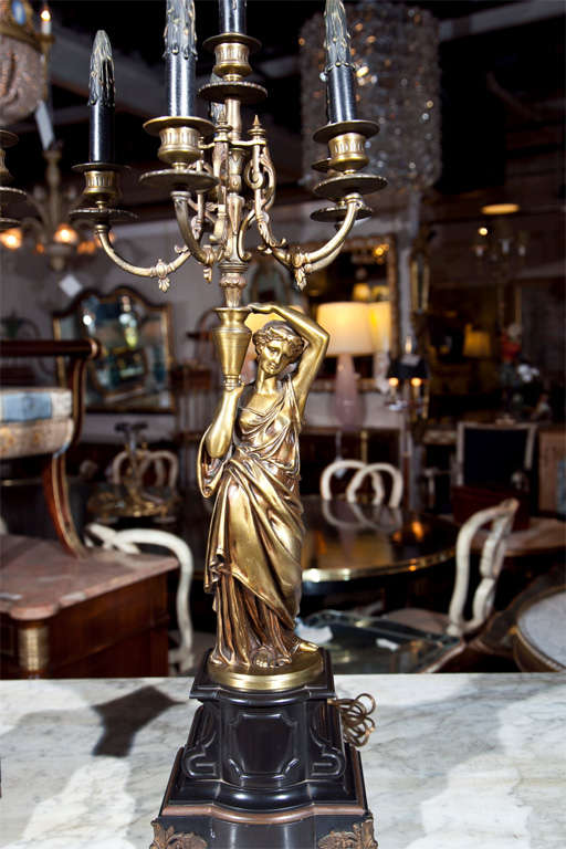 20th Century Pair of French Neoclassical Style Bronze Lamps