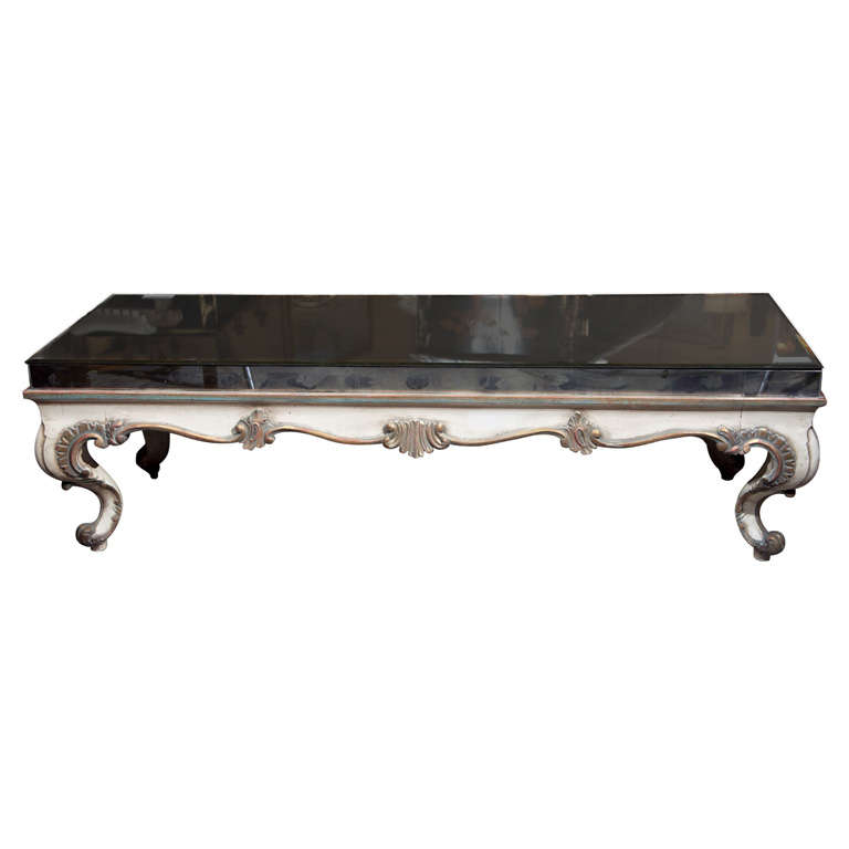 French Rococo Style Painted Glass Top Coffee Table by Jansen