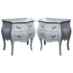 Pair of painted French Louis XV Style Bombe Commodes