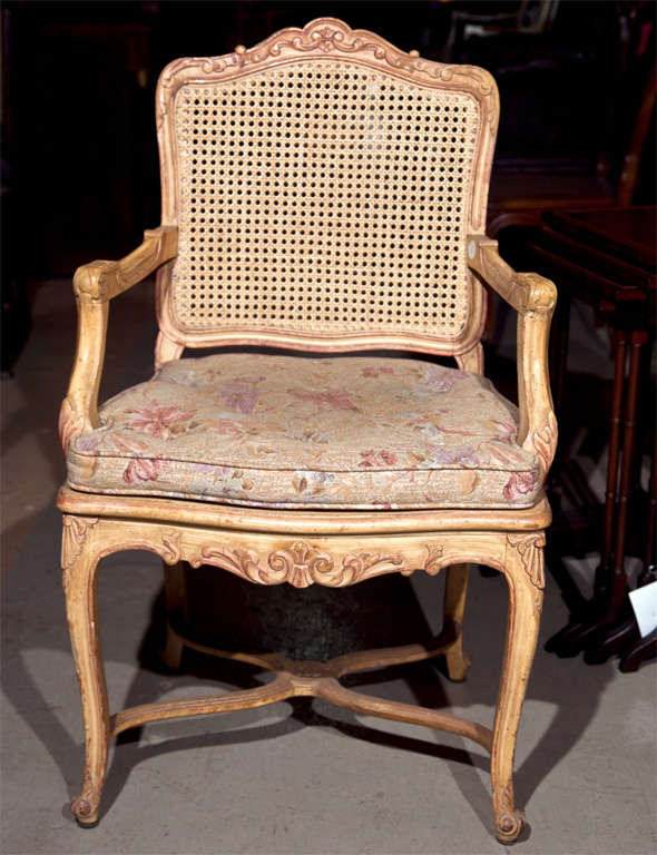 American Pair of French Louis XV Style Caned-Back Armchairs