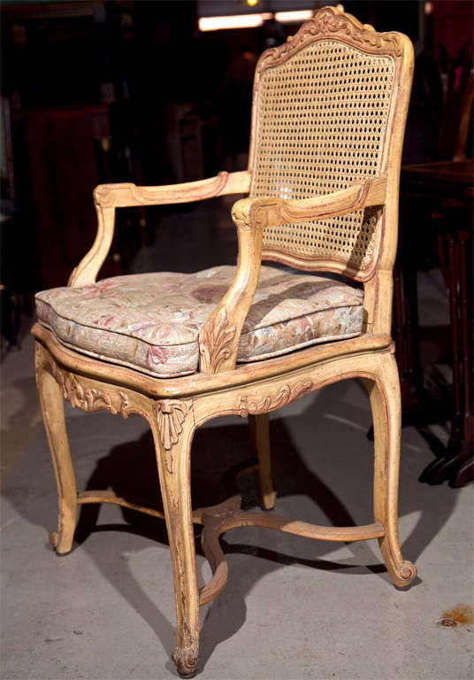 Wood Pair of French Louis XV Style Caned-Back Armchairs