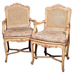 Pair of French Louis XV Style Caned-Back Armchairs 9