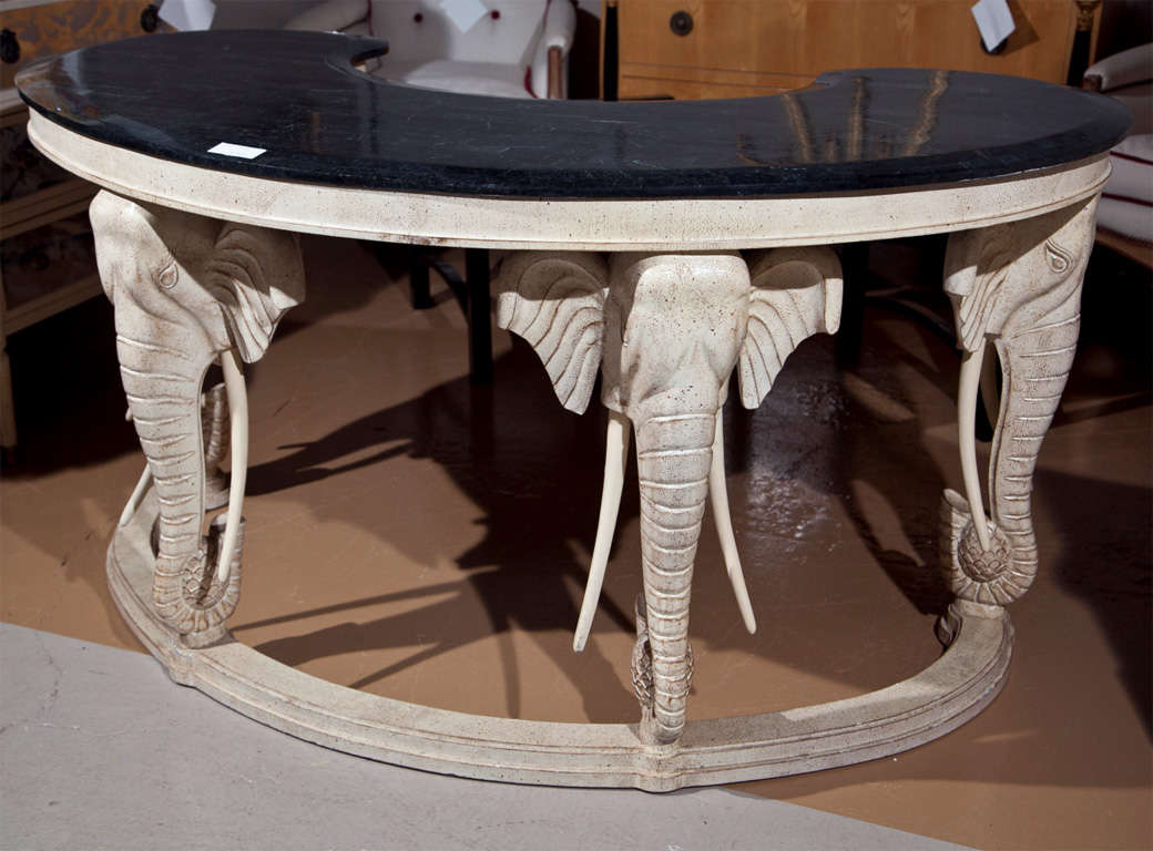 Marble Top Elephant Decorated Kidney Desk at 1stDibs elephant desks