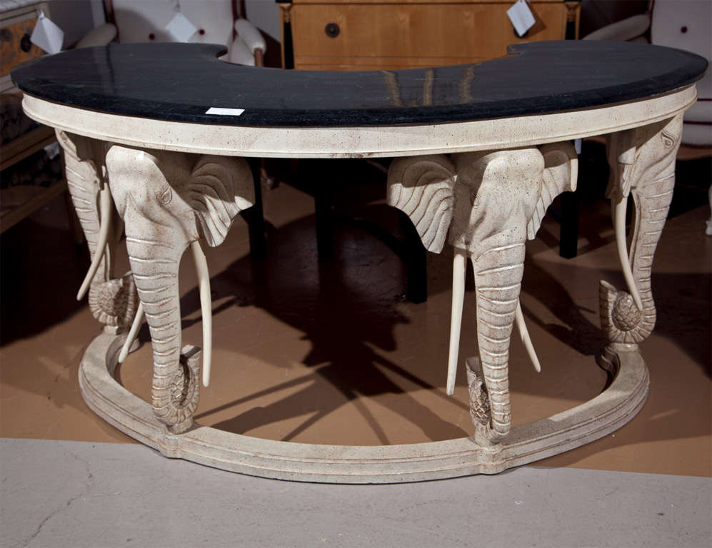 Marble Top Elephant Decorated Kidney Desk at 1stDibs elephant desks
