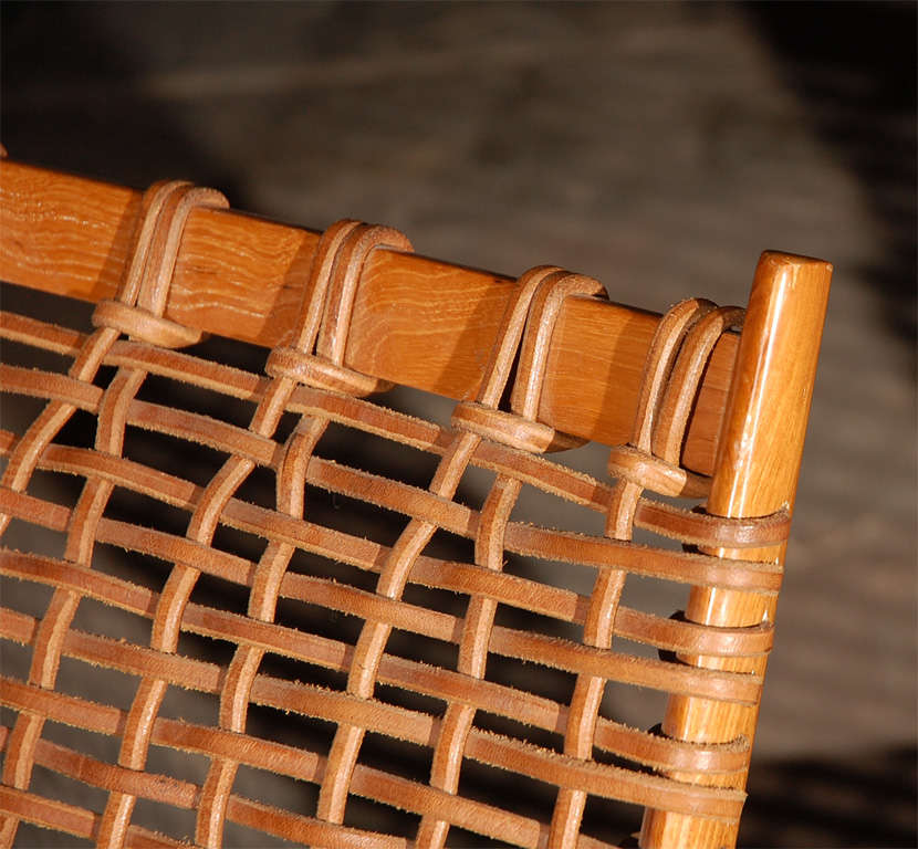 Unknown Teak and Woven Leather Lounge Chairs
