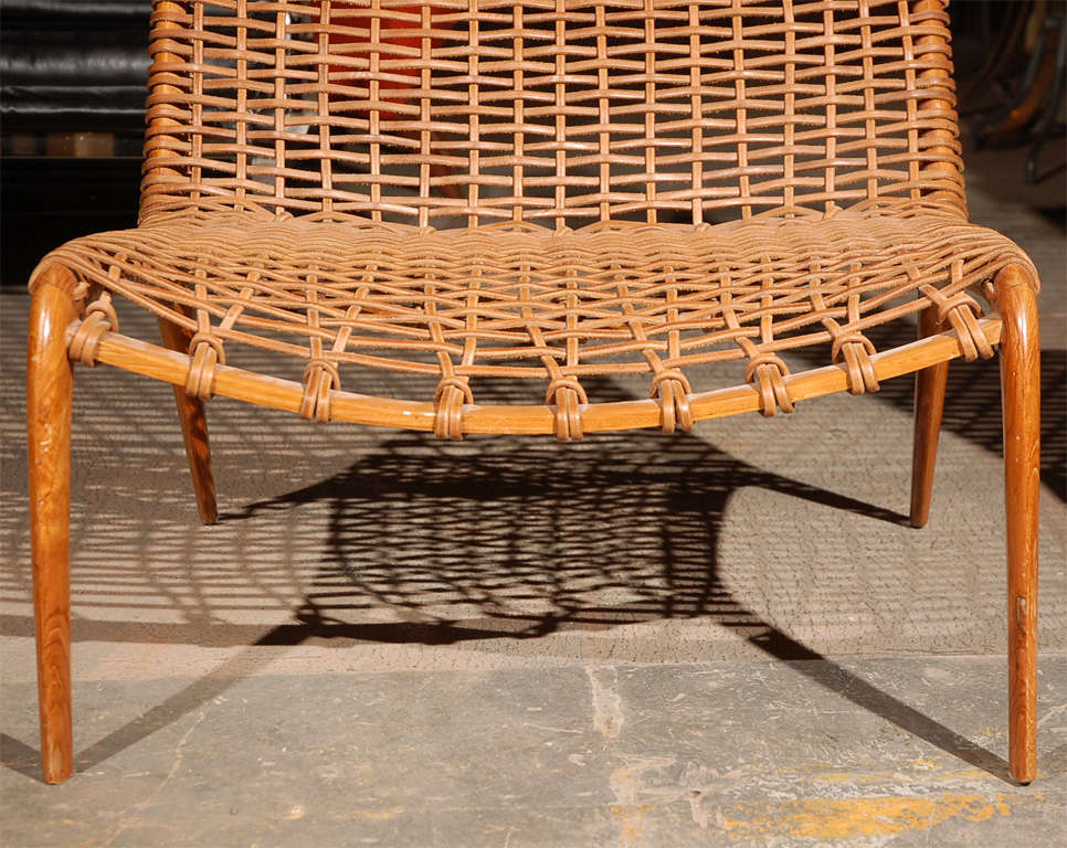 Teak and Woven Leather Lounge Chairs 1