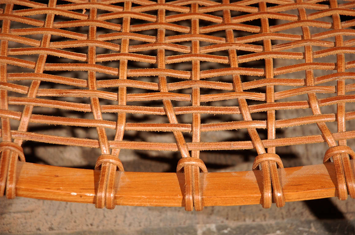 Teak and Woven Leather Lounge Chairs 2