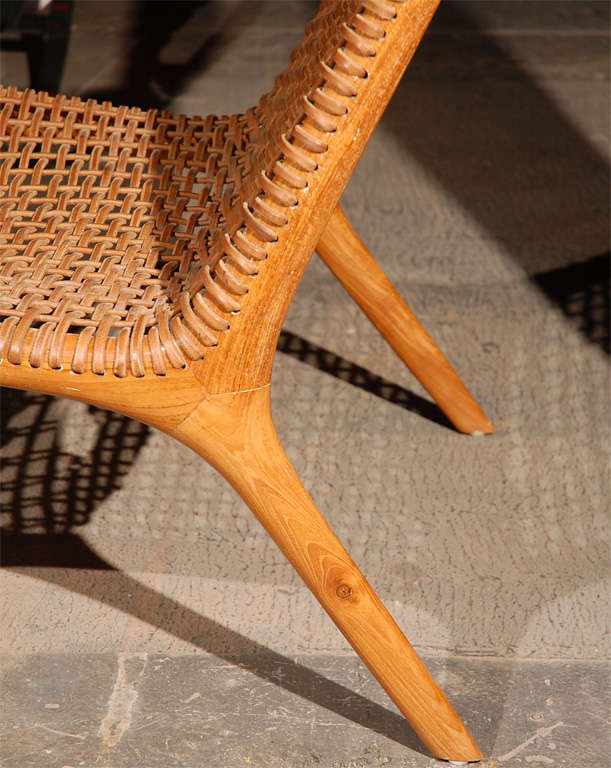 Teak and Woven Leather Lounge Chairs 4