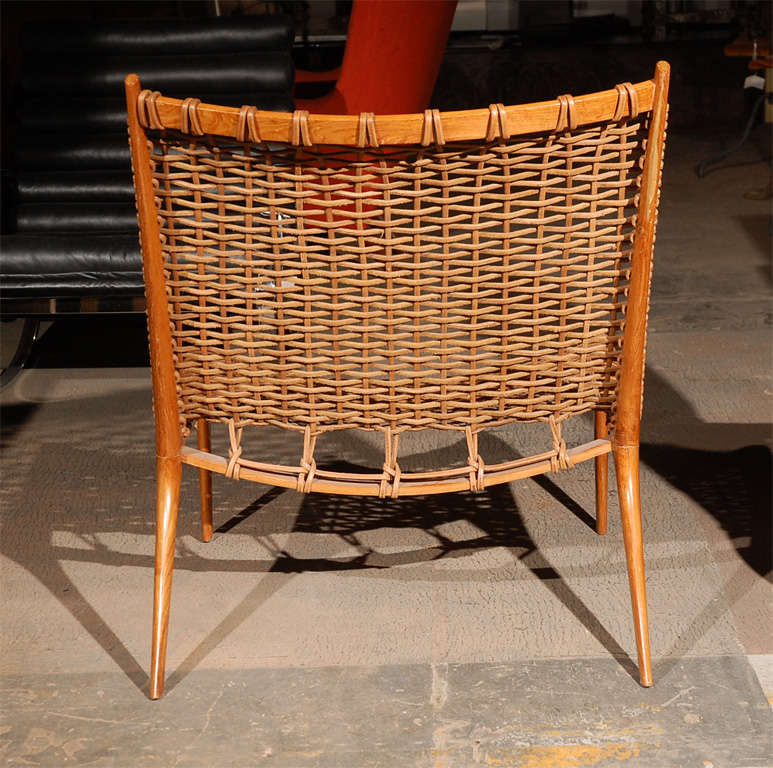 Teak and Woven Leather Lounge Chairs 5