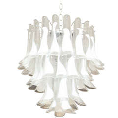 Elegant Mazzega Style White Feather Murano Chandelier