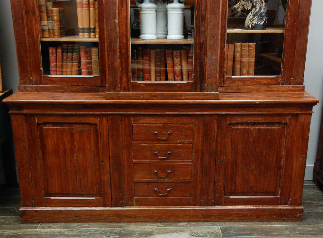 Belgian Breakfront Bookcase in Heart Pine, Circa 1860