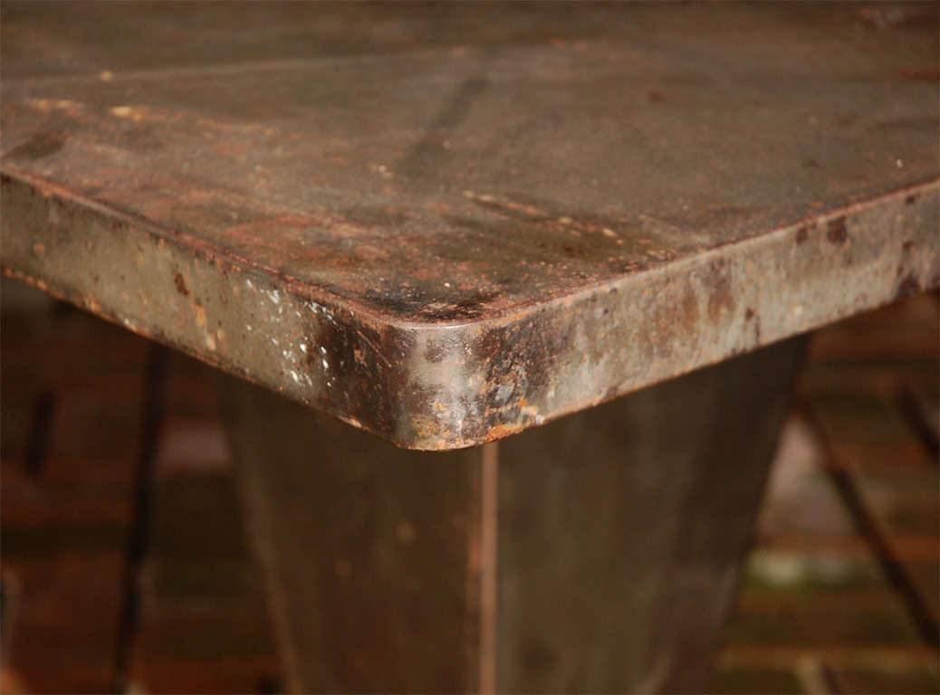 Italian Art Deco Square Top Metal Table on Tapered Pedestal Base 2