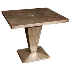 Italian Art Deco Square Top Metal Table on Tapered Pedestal Base