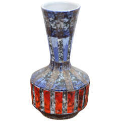 Small Blue and Red Fluted Vase by Raymor