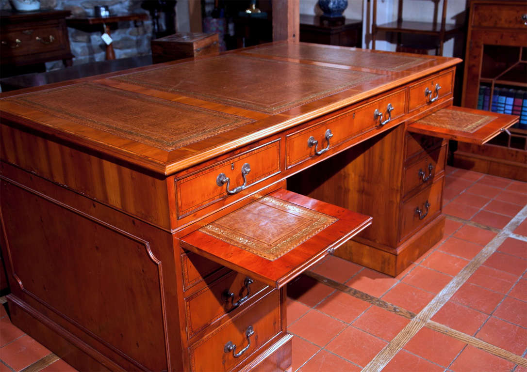British Yew Wood Pedestal Desk For Sale