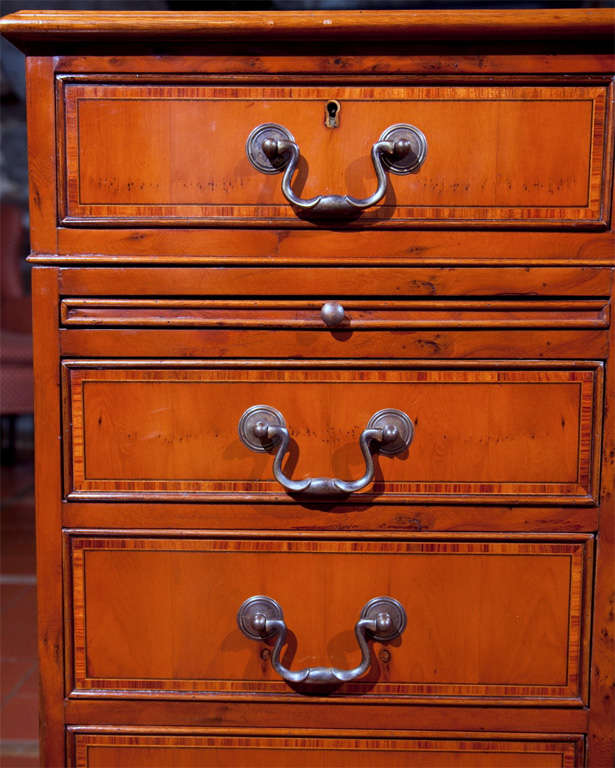 Cross-Banded Yew Wood Pedestal Desk For Sale