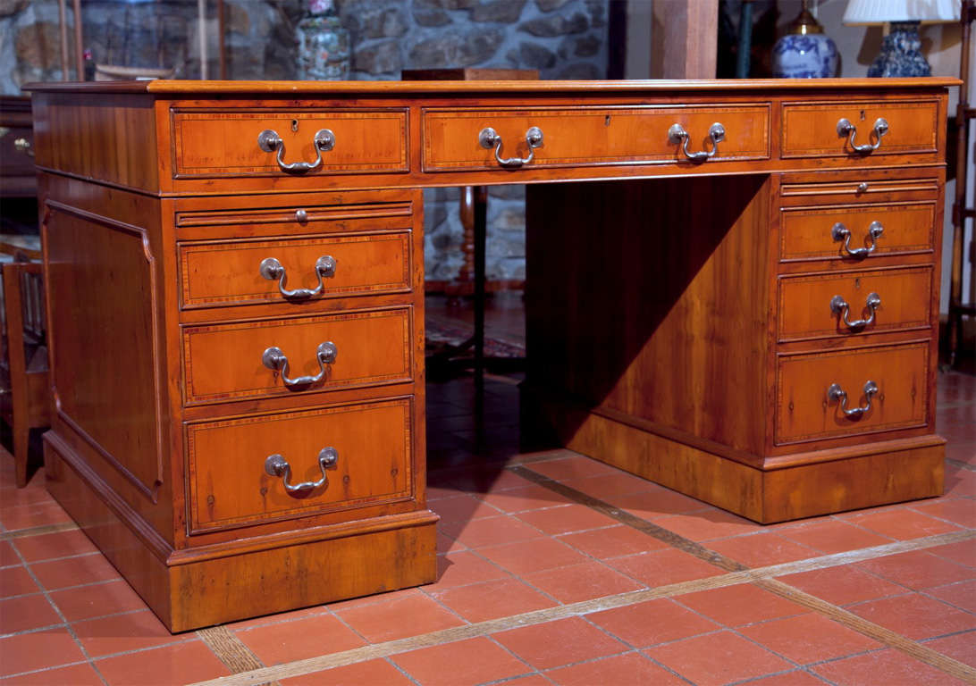 Yew Wood Pedestal Desk For Sale at 1stDibs custom wood desk, wooden