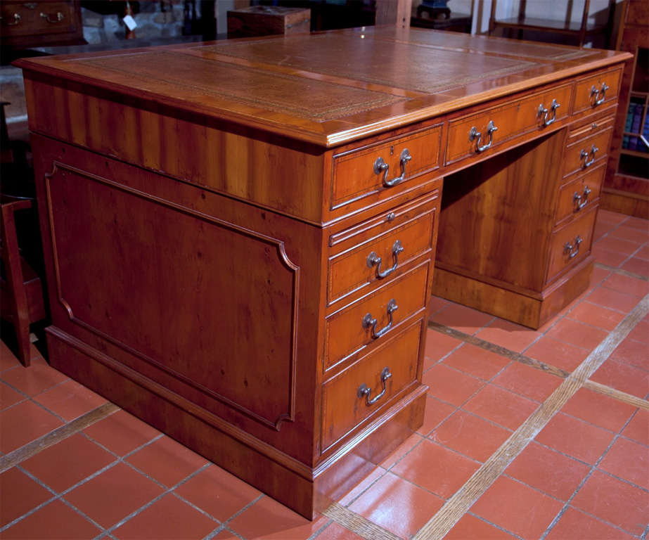 Custom Yew Wood Pedestal Desk For Sale at 1stdibs