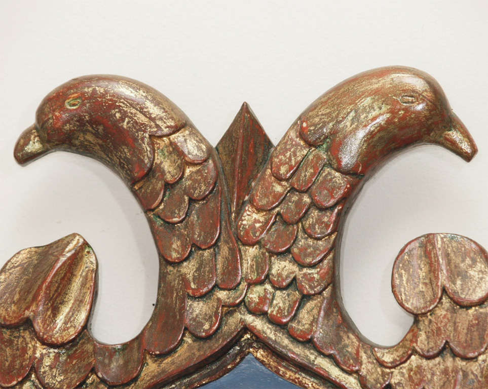 20th C European Double Headed Carved Painted Gilt Wood Mirrored Eagle Sconce