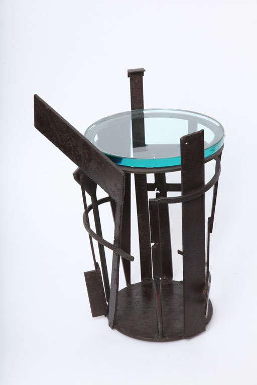 Hand-Crafted  Table Brutalist Mid Century Modern Iron and glass 1960's For Sale