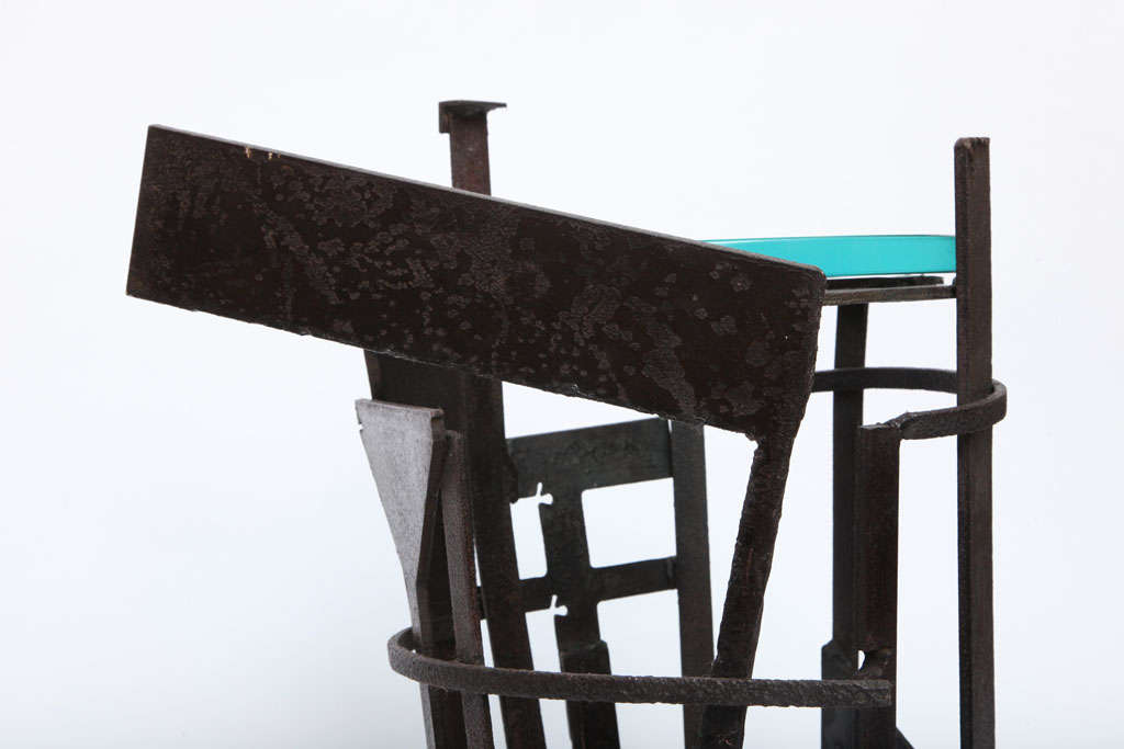 Table Brutalist Mid Century Modern Iron and glass 1960's In Good Condition For Sale In New York, NY