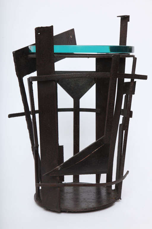  Table Brutalist Mid Century Modern Iron and glass 1960's For Sale 3
