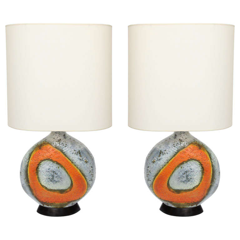 A  Pair of 1950's Sculptural Ceramic Table Lamps signed Fantoni