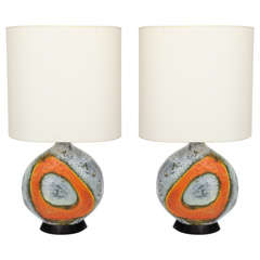 A  Pair of 1950's Sculptural Ceramic Table Lamps signed Fantoni