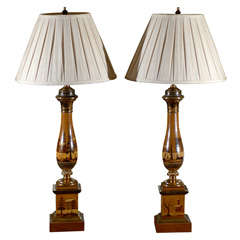 Pair French Tole, Sepia toned Lamps