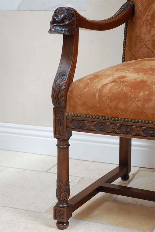 19th Century Italian Carved Walnut Armchairs 2