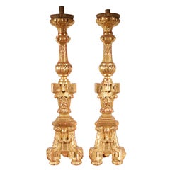 Pair of Late 18th Century Italian Giltwood Candlesticks