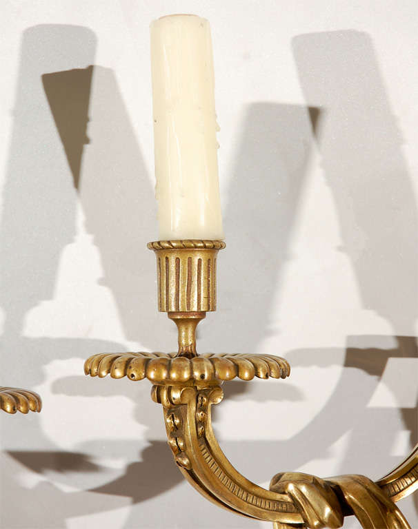 Fine pair of 19th c.- 1900s French Dore Bronze Sconces with Flame Motif, newly wired.