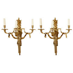 Pair of 1800s-1900s French Dore Bronze Sconces with Flame Motif 5