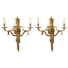 Pair of 1800s-1900s French Dore Bronze Sconces with Flame Motif