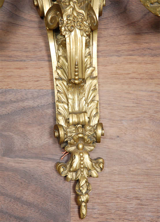19th Century French Dore Bronze Three-Arm Sconces In Good Condition For Sale In Los Angeles, CA